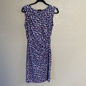 Nic + Zoe Dress blue pink Midi Faux Wrap twist Sleeveless geometric small